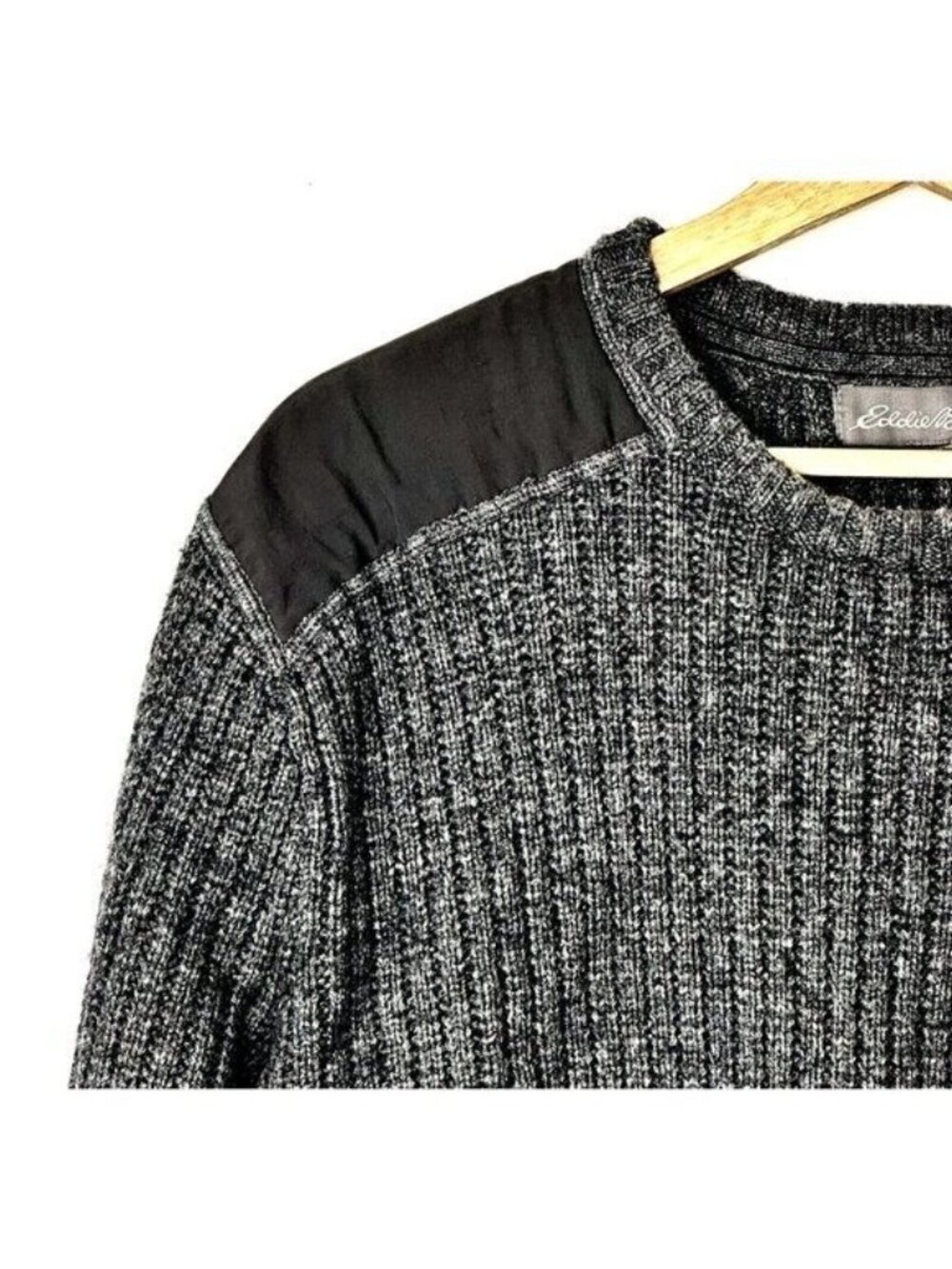 Eddie Bauer Mens XL Sweater Wool Blend Gray Crew Neck Sport Shop Shoulder Patch - Picture 7 of 16